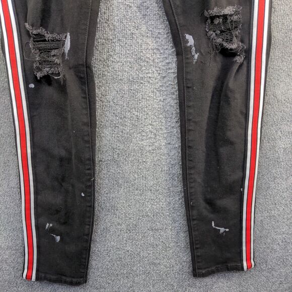 Karter Collection Men's Skinny Leg Jeans 32 Black Side Stripe Distressed - Picture 4 of 11